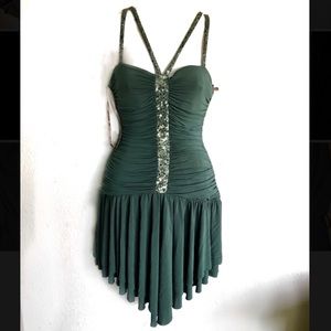 BCBG ruched sequined fit & flare cocktail dress S